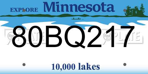 80BQ217 Minnesota License Plate