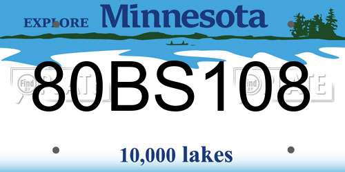 80BS108 Minnesota License Plate