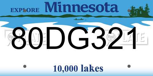 80DG321 Minnesota License Plate