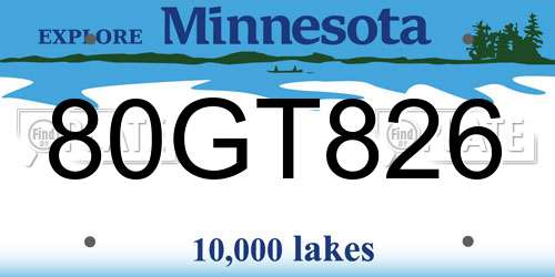 80GT826 Minnesota License Plate