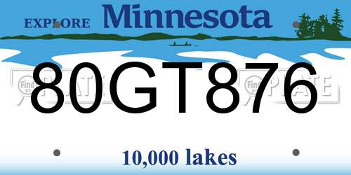 80GT876 Minnesota License Plate