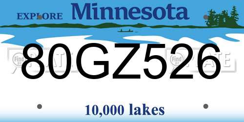 80GZ526 Minnesota License Plate