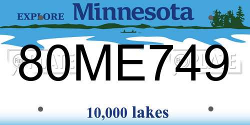 80ME749 Minnesota License Plate
