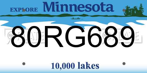 80RG689 Minnesota License Plate