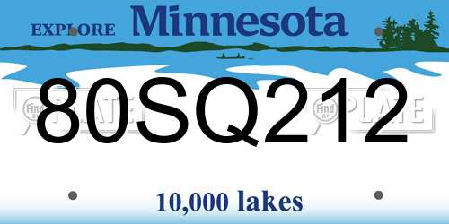 80SQ212 Minnesota License Plate