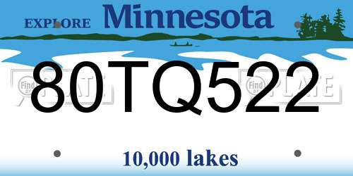 80TQ522 Minnesota License Plate