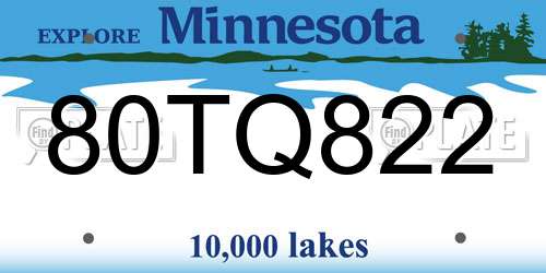80TQ822 Minnesota License Plate