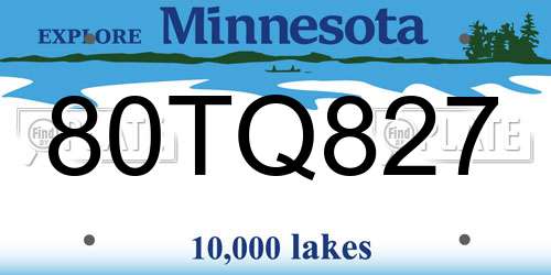 80TQ827 Minnesota License Plate