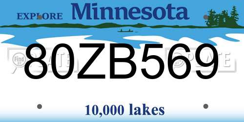 80ZB569 Minnesota License Plate
