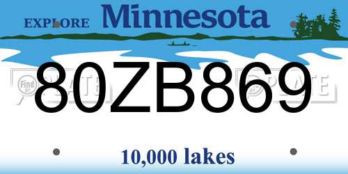 80ZB869 Minnesota License Plate