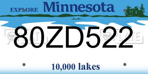 80ZD522 Minnesota License Plate