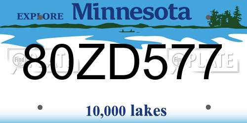 80ZD577 Minnesota License Plate