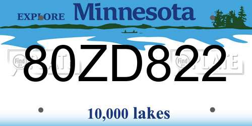 80ZD822 Minnesota License Plate