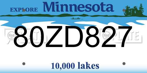 80ZD827 Minnesota License Plate