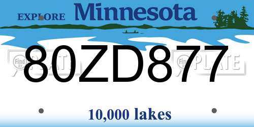 80ZD877 Minnesota License Plate