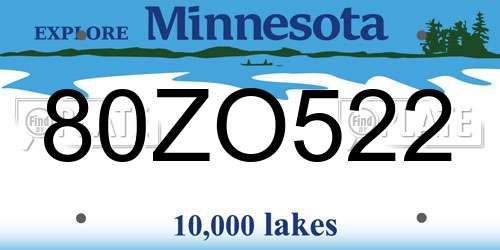 80ZO522 Minnesota License Plate