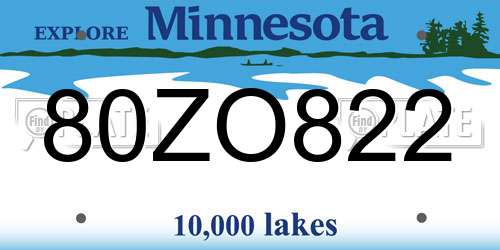 80ZO822 Minnesota License Plate