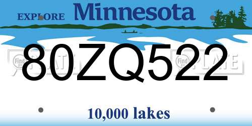 80ZQ522 Minnesota License Plate