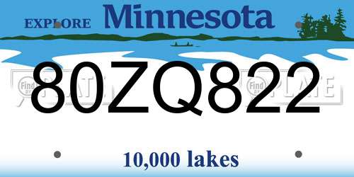 80ZQ822 Minnesota License Plate