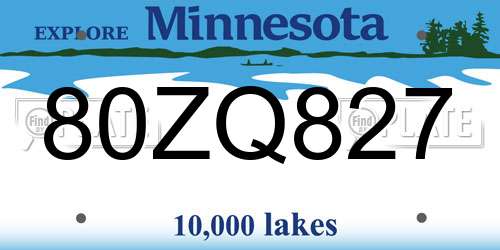 80ZQ827 Minnesota License Plate