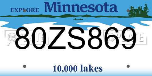 80ZS869 Minnesota License Plate
