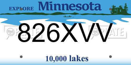 826XVV Minnesota License Plate
