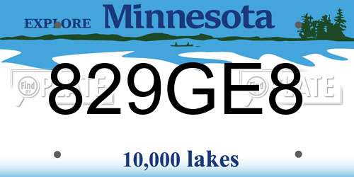 829GE8 Minnesota License Plate