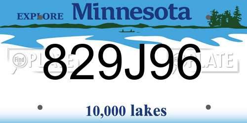 829J96 Minnesota License Plate