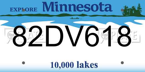 82DV618 Minnesota License Plate
