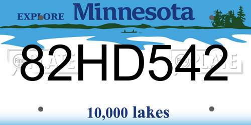 82HD542 Minnesota License Plate