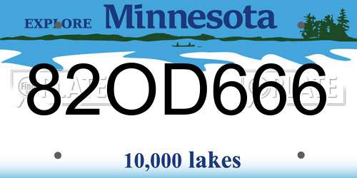 82OD666 Minnesota License Plate