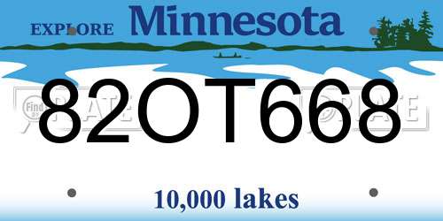 82OT668 Minnesota License Plate