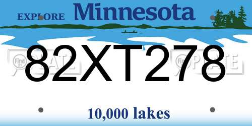 82XT278 Minnesota License Plate