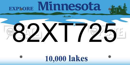 82XT725 Minnesota License Plate