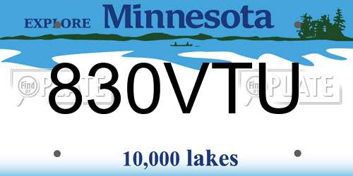 830VTU Minnesota License Plate