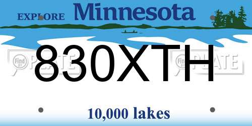 830XTH Minnesota License Plate