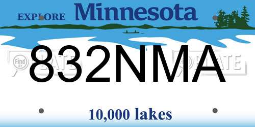 832NMA Minnesota License Plate