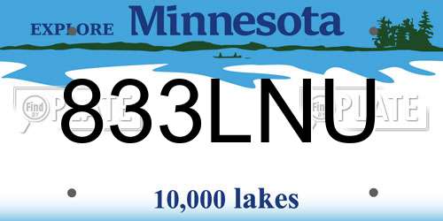 833LNU Minnesota License Plate