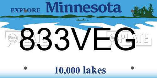 833VEG Minnesota License Plate