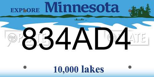 834AD4 Minnesota License Plate