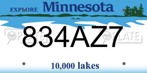 834AZ7 Minnesota License Plate