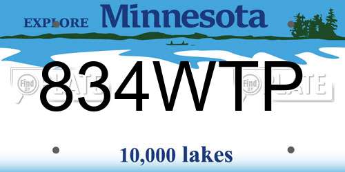 834WTP Minnesota License Plate