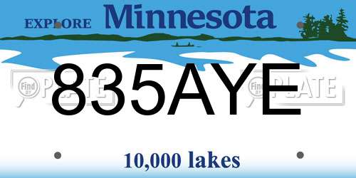 835AYE Minnesota License Plate