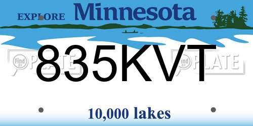 835KVT Minnesota License Plate