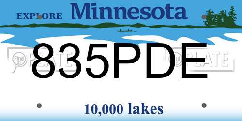 835PDE Minnesota License Plate