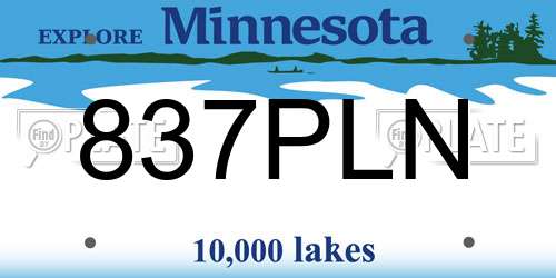 837PLN Minnesota License Plate