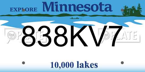 838KV7 Minnesota License Plate