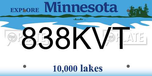 838KVT Minnesota License Plate