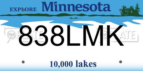 838LMK Minnesota License Plate