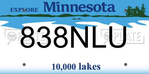 838NLU Minnesota License Plate